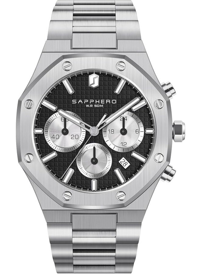 Sapphero Watch for Men Stainless Steel Mens Watches Waterproof Analog Quartz Movement Wrist Watch Gifts for Men - Image 2